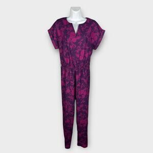 Agnes And Dora Purple Pink Floral Cap Short Sleeve Jumpsuit V Neck XS